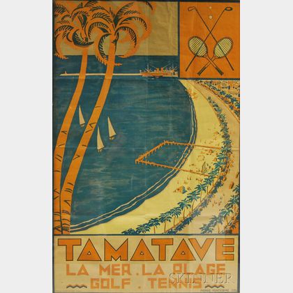Pierre Fonterme (Continental, 20th Century) Tamatave - La Mer. La Plage. Golf. Tennis