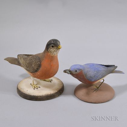 Two Frank Finney Carved Wood Birds