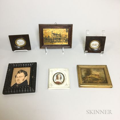 Five Miniature Portraits and Landscapes. Estimate $200-250