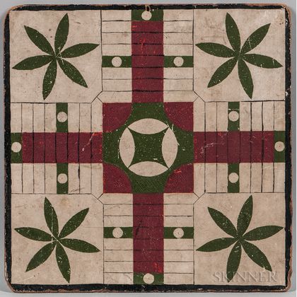 Painted Double-sided Game Board in White, Green, and Maroon