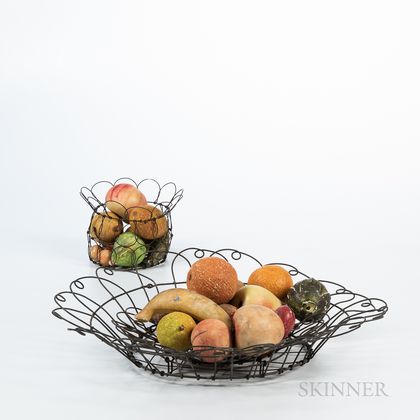 Two Wirework Baskets of Stone Fruit