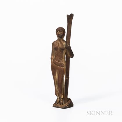 Gilded Bronze Figure of a Skier After Armand Lemo (1881-1935)