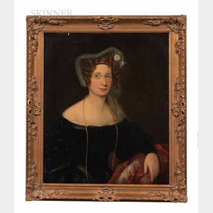British School, 19th Century Portrait of a Lady in a Flowered Bonnet