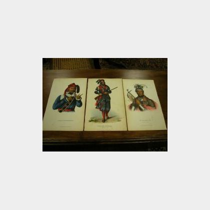 Lot of Three Hand-Colored Lithographs of Native Americans