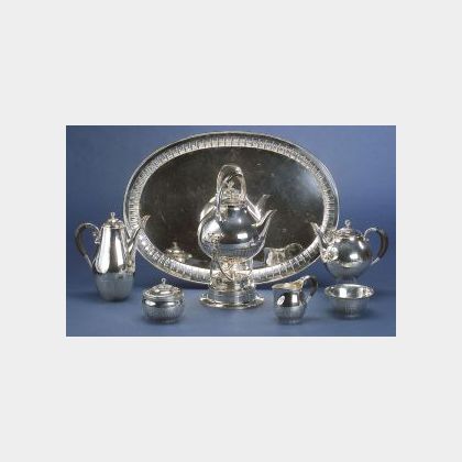Seven Piece Georg Jensen Sterling &#34;Cosmos&#34; Tea and Coffee Service
