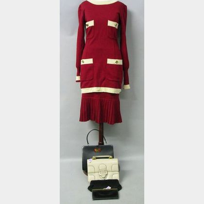Chanel Boutique Red Merino Wool Sweater and Skirt Set and Four Lady's Handbags