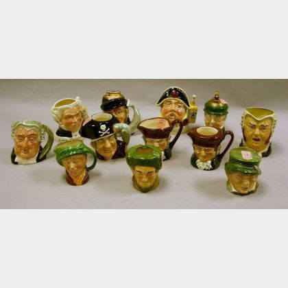 Twelve Small and Mid-Size Royal Doulton Character Jugs, Decanters, and Smoking Items