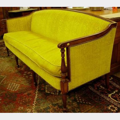Sheraton-style Upholstered Mahogany-finished Sofa. 