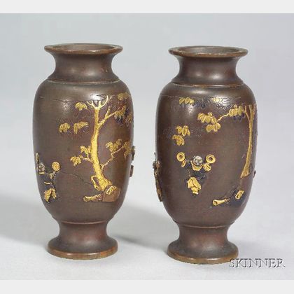 Pair of Mixed-Metal Vases