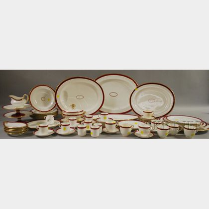 Red and Gold-rimmed Partial Porcelain Dinner Service
