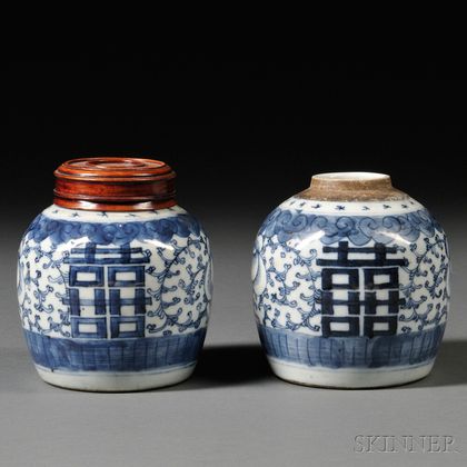 Pair of Small Blue and White Ginger Jars