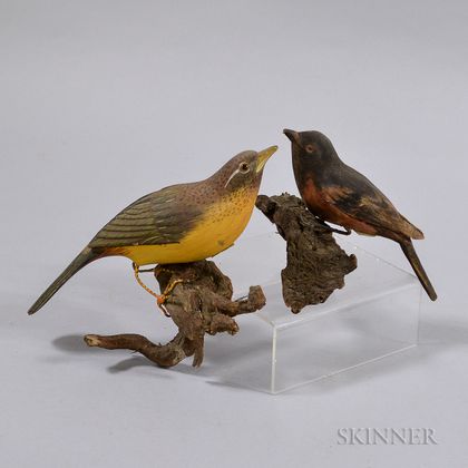 Two Carved and Painted Wood Birds