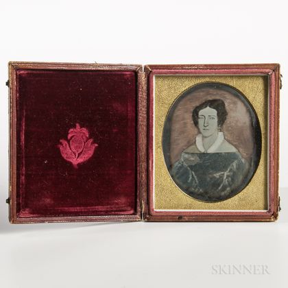 Sixth-plate Tinted Daguerreotype of a Folk Portrait of a Young Woman