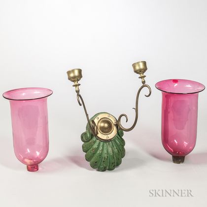 Double-arm Cranberry Glass Wall Sconce
