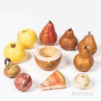 Small Group of Carved and Cast Fruit and Fruit-form Objects