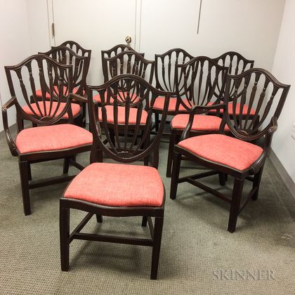Set of Ten Federal-style Mahogany Shield-back Chairs.