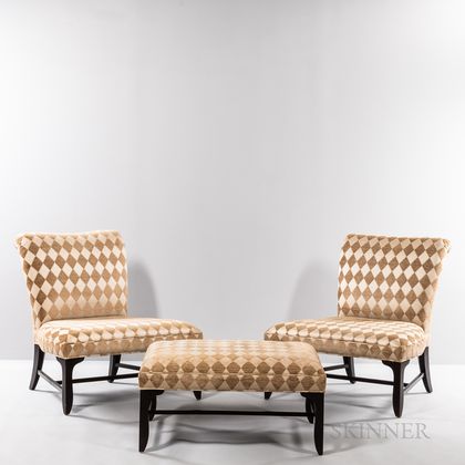 Two Michael Taylor (1927-1986) for Baker Lounge Chairs and an Ottoman