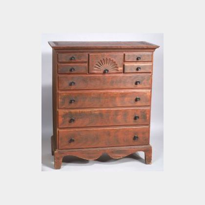 Grain Painted Carved Chest of Drawers