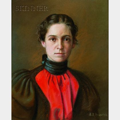 Horace Robbins Burdick (American, 1844-1942) Pastel Portrait / A Young Woman in Brown and Red