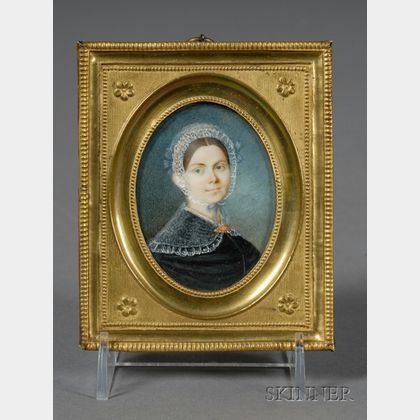 Portrait Miniature of a Young Woman Wearing a Lacy White Bonnet