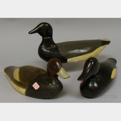 Three Carved and Painted Wooden Duck Decoys