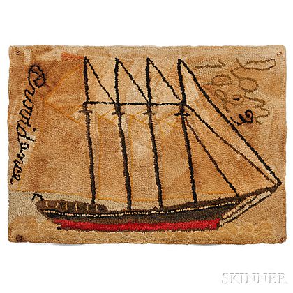 Hooked Rug with Sailing Ship