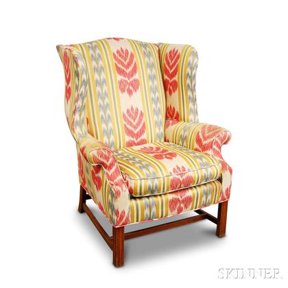 Chippendale-style Upholstered Mahogany Wing Chair