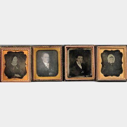 One Ambrotype and Three Sixth-plate Daguerreotypes of Folk Portraits