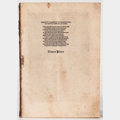 Plato (c. 428-348 BC) trans. Marsilius Ficino (1433-1499) Opera [Latin].