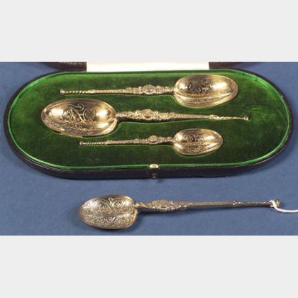 Four English Silver Anointing Spoons