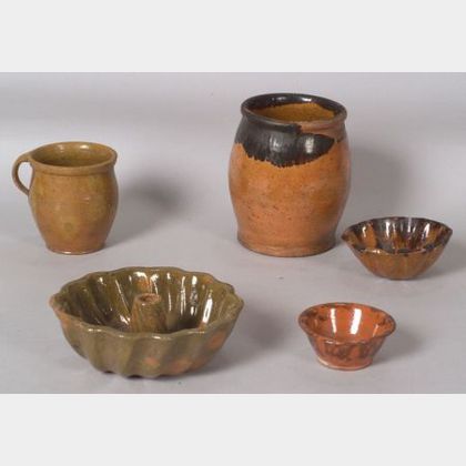 Five Redware Pottery Items