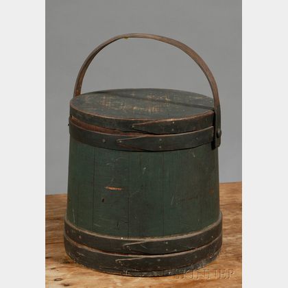 Large Green-painted Pine Covered Firkin