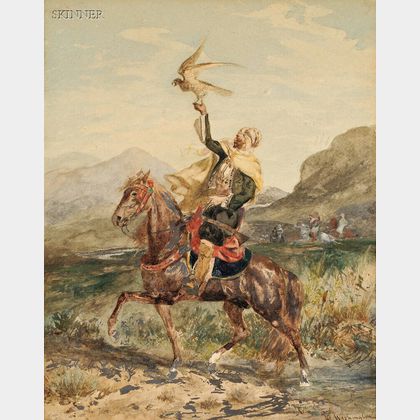 Attributed to Georges Washington (French, 1827-1910) View of an Arab Falconer on Horseback