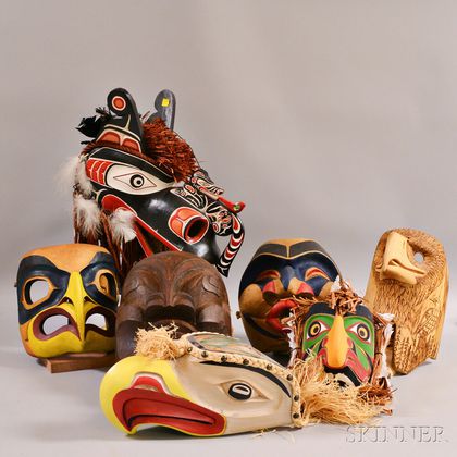 Seven Polychrome Carved Masks