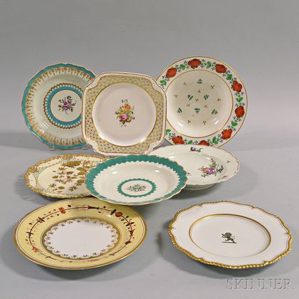 Eight English Porcelain Plates and Bowls