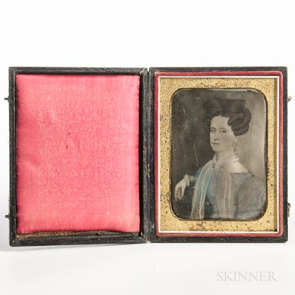 Quarter-plate Tinted Daguerreotype of a Folk Portrait of a Seated Woman