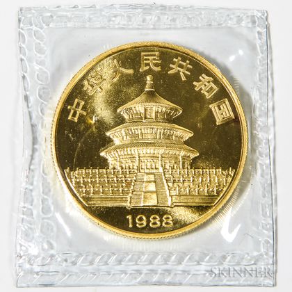 1988 Chinese 100 Yuan One Ounce Gold Panda. Estimate $1,200-1,500