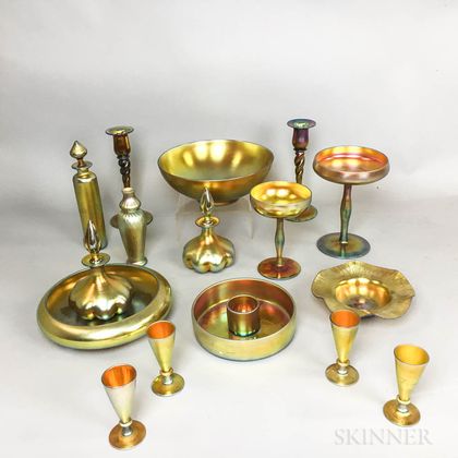 Sixteen Pieces of Steuben Gold Aurene Glass
