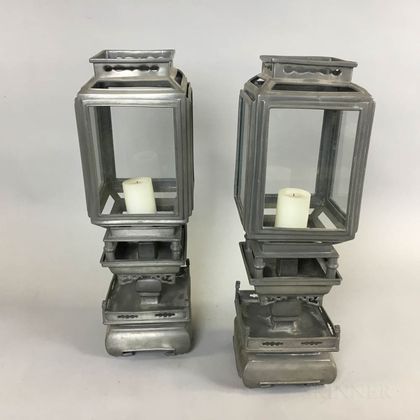 Pair of Chinese Glazed Pewter Lanterns