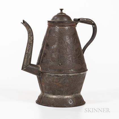 Punchwork-decorated Tin Teapot