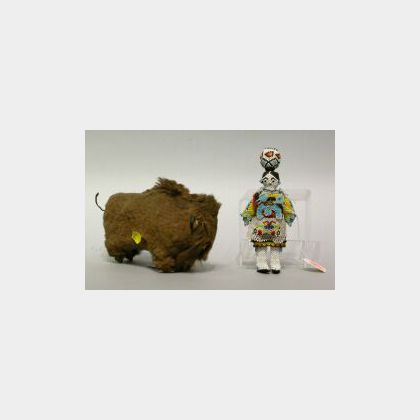 Toy Hide Buffalo and Zuni Beaded Doll. 