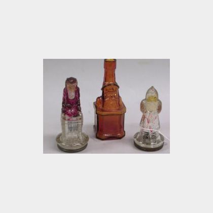Three Glass Christmas Candy and Liquer Containers