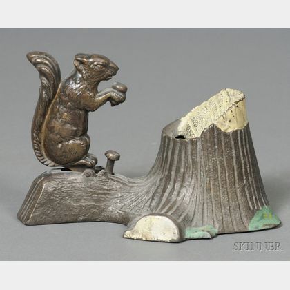Cast Iron Squirrel and Tree Stump Mechanical Bank
