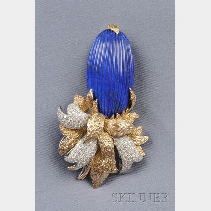 18kt Bicolor Gold, Lapis and Diamond Clip/Brooch