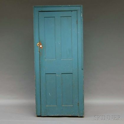 Blue-painted Wooden Cupboard with Paneled Door