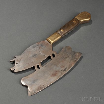 Iron, Brass, and Wood Pig-form Food Chopper