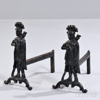 Pair of Cast Iron Indian Andirons