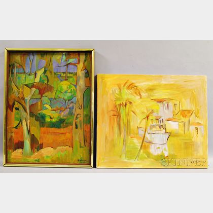 Geraldine Riley Douglas Goldman (American, 1924-2011) Two Landscapes: Tropical Mood