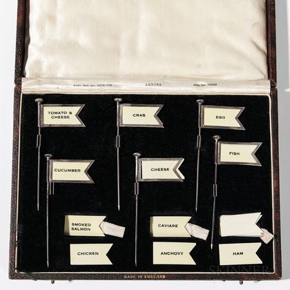 Set of Six Boxed Silver Appetizer Pennants