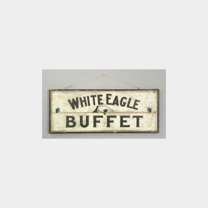 Double-Sided Painted Wooden &#39;White Eagle Buffet&#34; Sign